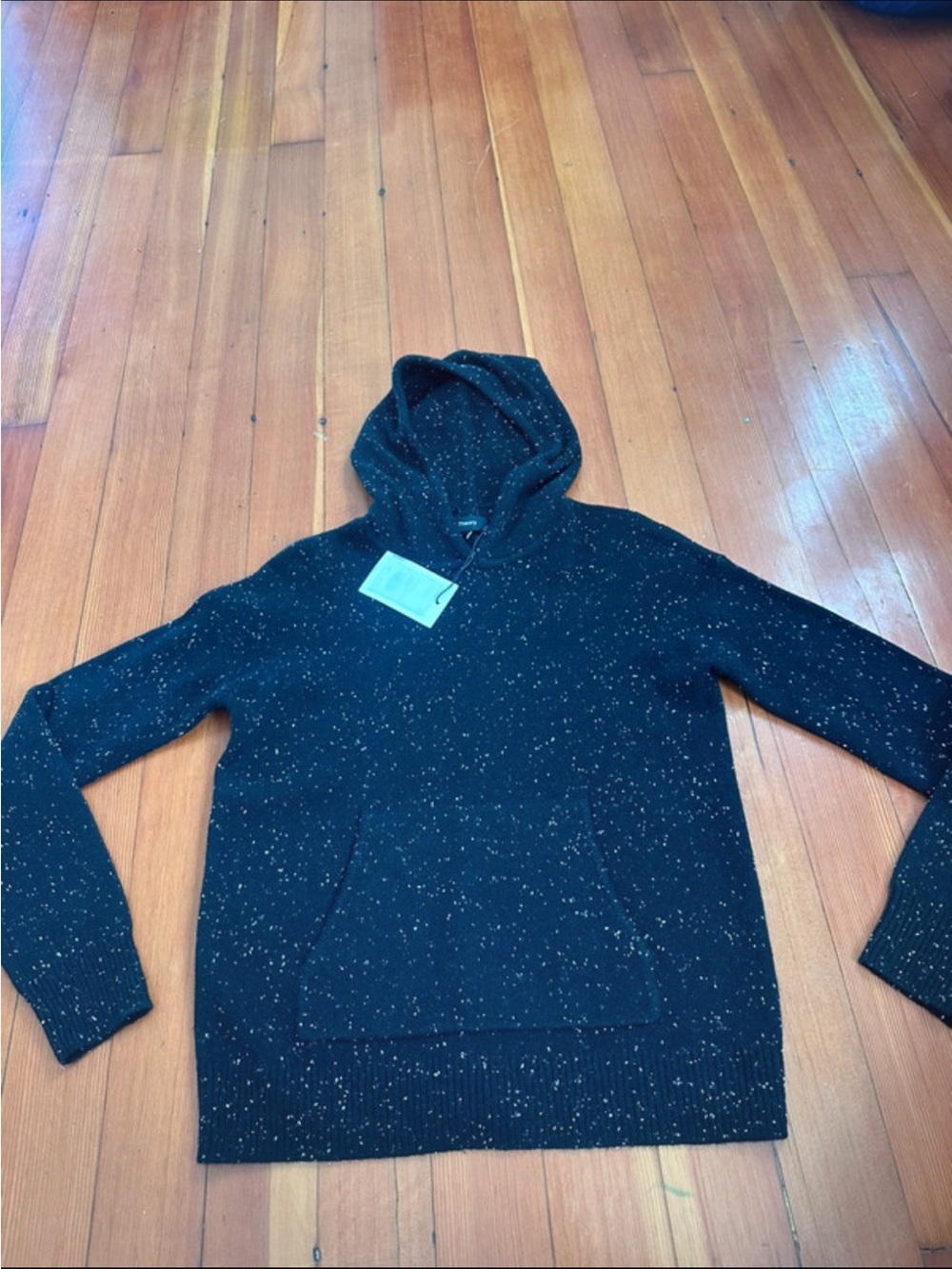 Theory cashmere Black Speckled Hooded Sweater petite size small
